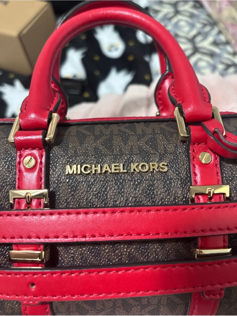 MICHAEL KORS Red Trim Signature Satchel